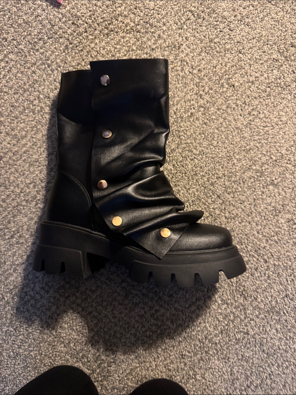 Black Chunky Combat Boots with Gold Stud Detail - Women
